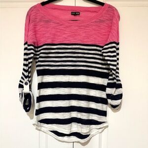 Express Pink and Navy Striped adjustable Sleeve Top